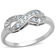 3W757 - Rhodium Brass Ring with AAA Grade CZ  in Clear