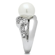 3W182 - Rhodium Brass Ring with Synthetic Pearl in White