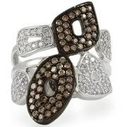 0W295 - Rhodium + Ruthenium Brass Ring with AAA Grade CZ  in Champagne