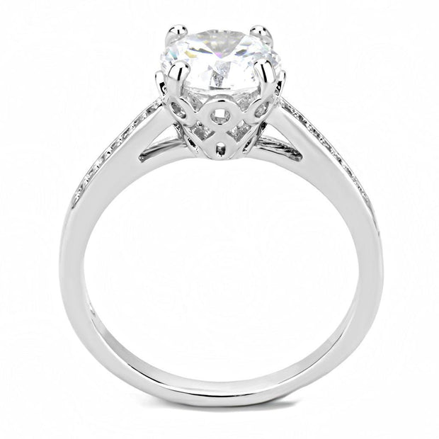 3W1507 - Rhodium Brass Ring with AAA Grade CZ  in Clear