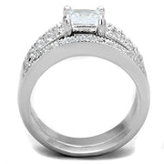 3W817 - Rhodium Brass Ring with AAA Grade CZ  in Clear