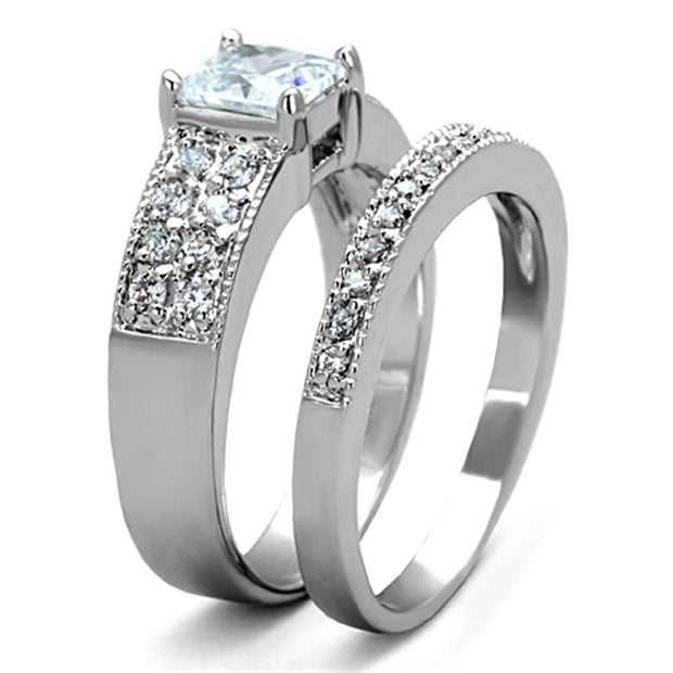 3W817 - Rhodium Brass Ring with AAA Grade CZ  in Clear