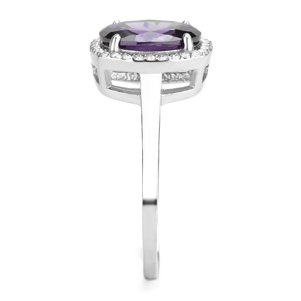 DA385 - High polished (no plating) Stainless Steel Ring with AAA Grade CZ  in Amethyst