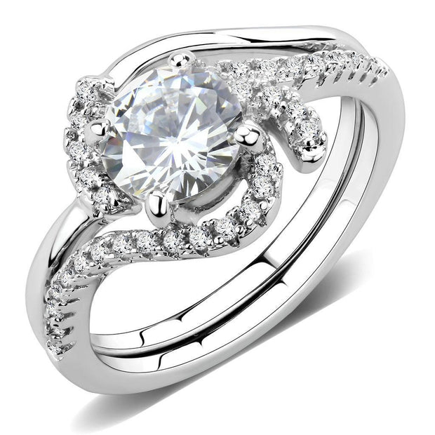 3W1591 - Rhodium Brass Ring with AAA Grade CZ  in Clear