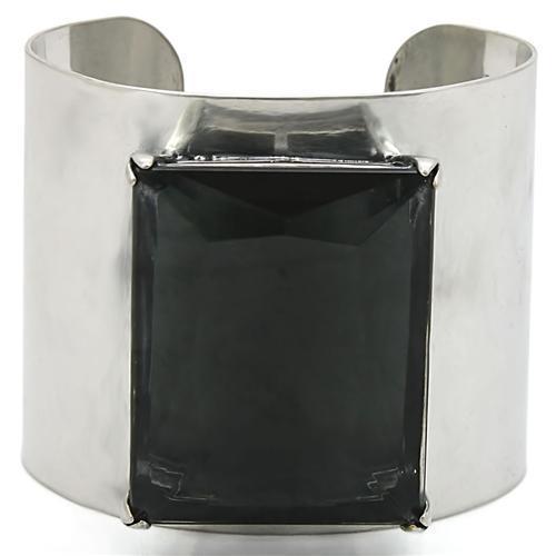 LO1145 - Antique Silver Brass Bangle with Synthetic Synthetic Glass in Black Diamond