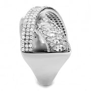 DA361 - High polished (no plating) Stainless Steel Ring with AAA Grade CZ  in Clear