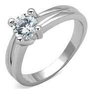 3W764 - Rhodium Brass Ring with AAA Grade CZ  in Clear
