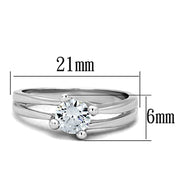 3W764 - Rhodium Brass Ring with AAA Grade CZ  in Clear