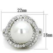 3W759 - Rhodium Brass Ring with Synthetic Pearl in White