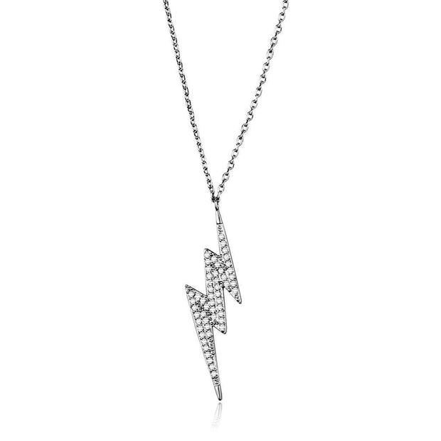 3W1038 - Rhodium Brass Chain Pendant with AAA Grade CZ  in Clear