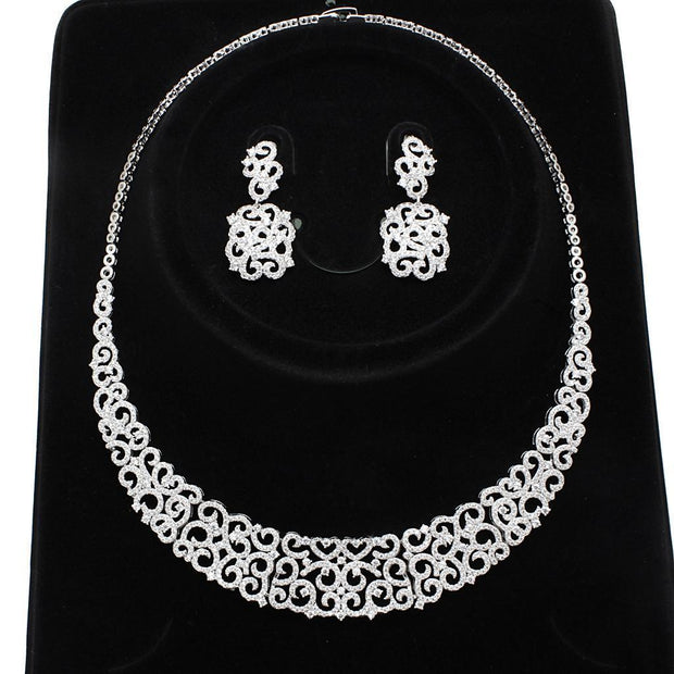 3W1252 - Rhodium Brass Jewelry Sets with AAA Grade CZ  in Clear