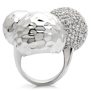 0W121 - Rhodium Brass Ring with AAA Grade CZ  in Clear