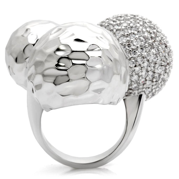 0W121 - Rhodium Brass Ring with AAA Grade CZ  in Clear