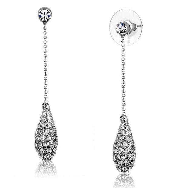 3W898 - Rhodium Brass Earrings with Top Grade Crystal  in Clear