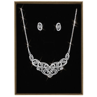3W1433 - Rhodium Brass Jewelry Sets with AAA Grade CZ  in Clear