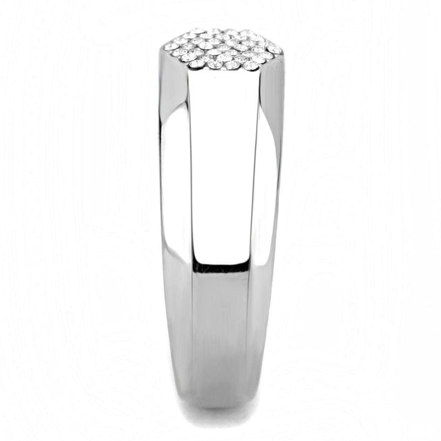 DA281 - High polished (no plating) Stainless Steel Ring with AAA Grade CZ  in Clear