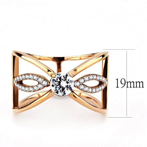 DA169 - IP Rose Gold(Ion Plating) Stainless Steel Ring with AAA Grade CZ  in Clear