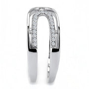 DA056 - High polished (no plating) Stainless Steel Ring with AAA Grade CZ  in Clear