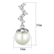 3W894 - Rhodium Brass Earrings with Synthetic Pearl in White