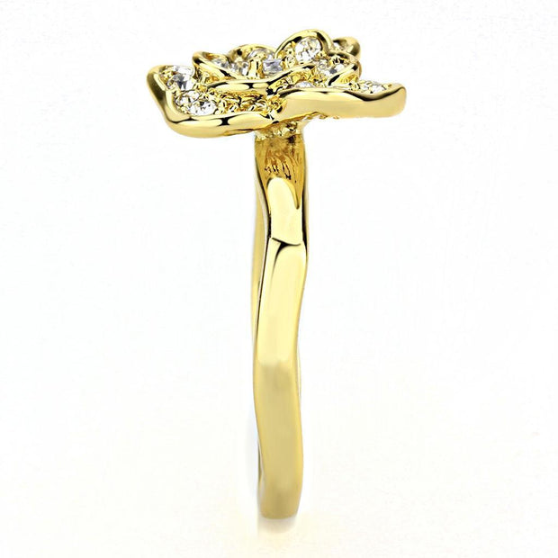 3W1497 - Gold Brass Ring with Top Grade Crystal  in Clear