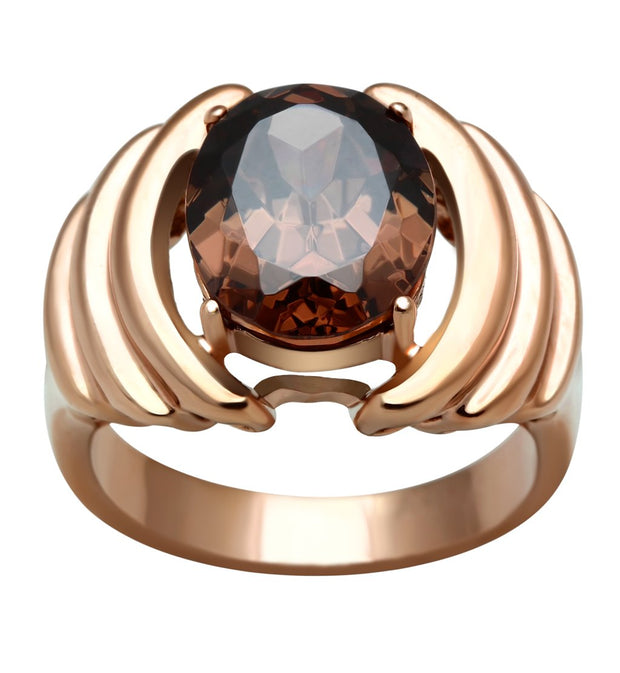 GL242 - IP Rose Gold(Ion Plating) Brass Ring with AAA Grade CZ  in Brown