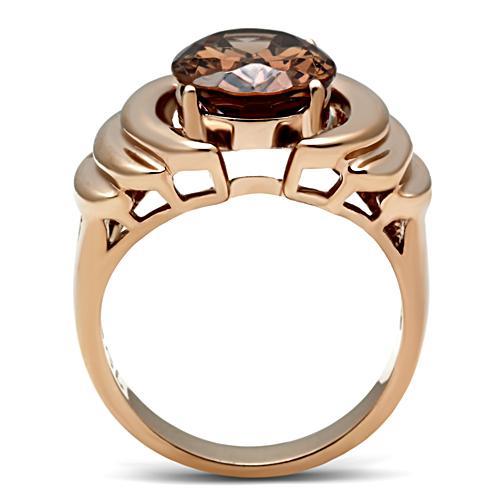 GL242 - IP Rose Gold(Ion Plating) Brass Ring with AAA Grade CZ  in Brown