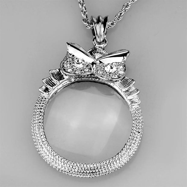 3W921 - Rhodium Brass Magnifier pendant with Top Grade Crystal  in Clear