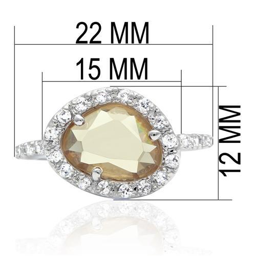 LO2060 - Rhodium Brass Ring with AAA Grade CZ  in Champagne