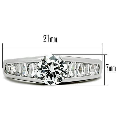 3W133 - Rhodium Brass Ring with AAA Grade CZ  in Clear