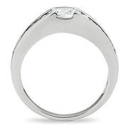 3W133 - Rhodium Brass Ring with AAA Grade CZ  in Clear