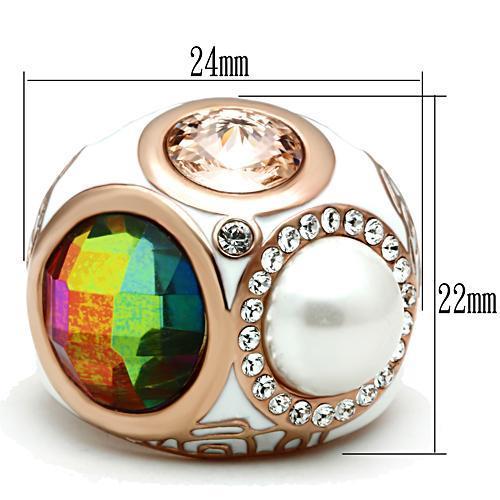 GL248 - IP Rose Gold(Ion Plating) Brass Ring with Synthetic Synthetic Glass in Multi Color
