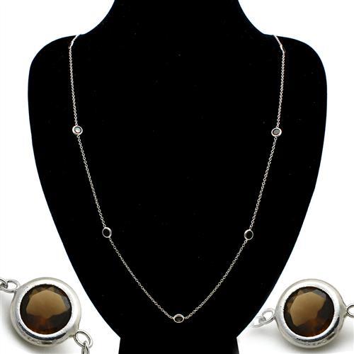 LO1929 - Imitation Rhodium Brass Necklace with Synthetic Synthetic Glass in Brown