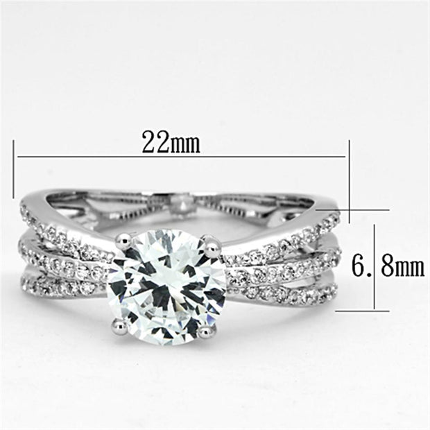 3W478 - Rhodium Brass Ring with AAA Grade CZ  in Clear