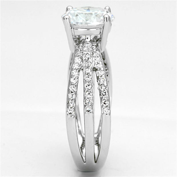 3W478 - Rhodium Brass Ring with AAA Grade CZ  in Clear