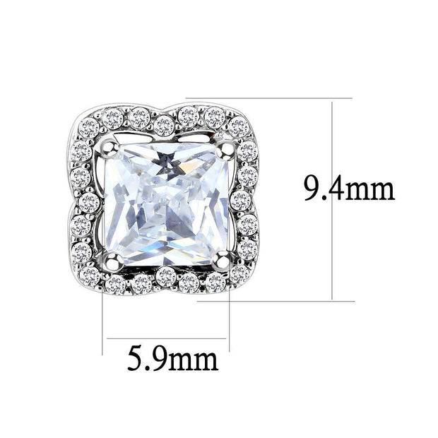 DA081 - High polished (no plating) Stainless Steel Earrings with AAA Grade CZ  in Clear