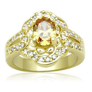 LO2100 - Gold Brass Ring with AAA Grade CZ  in Champagne
