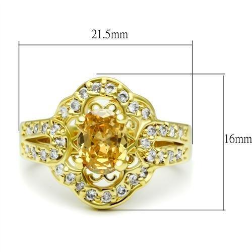 LO2100 - Gold Brass Ring with AAA Grade CZ  in Champagne