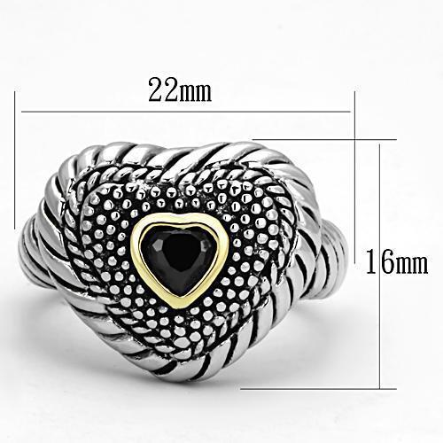 3W334 - Reverse Two-Tone Brass Ring with AAA Grade CZ  in Black Diamond