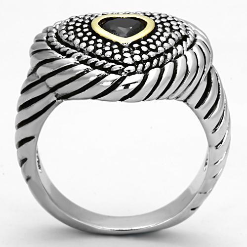 3W334 - Reverse Two-Tone Brass Ring with AAA Grade CZ  in Black Diamond