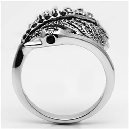 3W258 - Rhodium Brass Ring with Top Grade Crystal  in Black Diamond