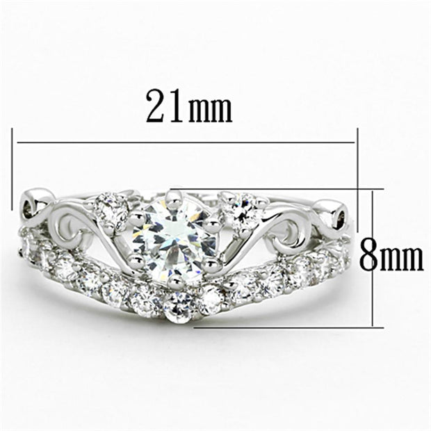 3W483 - Rhodium Brass Ring with Top Grade Crystal  in Clear