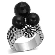 3W330 - Rhodium Brass Ring with AAA Grade CZ  in Black Diamond
