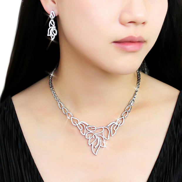 3W1420 - Rhodium Brass Jewelry Sets with AAA Grade CZ  in Clear