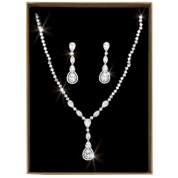 3W1422 - Rhodium Brass Jewelry Sets with AAA Grade CZ in Clear