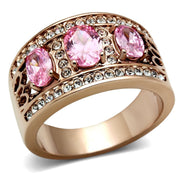 GL244 - IP Rose Gold(Ion Plating) Brass Ring with AAA Grade CZ  in Rose