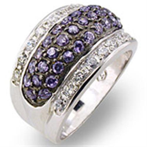 30611 - Rhodium + Ruthenium 925 Sterling Silver Ring with AAA Grade CZ  in Amethyst