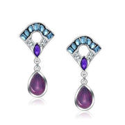 LO1993 - Rhodium White Metal Earrings with Top Grade Crystal  in Multi Color