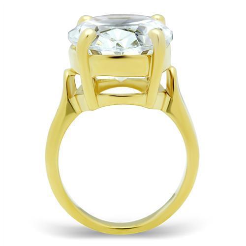 GL083 - IP Gold(Ion Plating) Brass Ring with AAA Grade CZ  in Clear