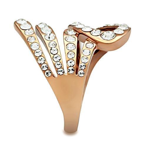 GL149 - IP Rose Gold(Ion Plating) Brass Ring with Top Grade Crystal  in Clear