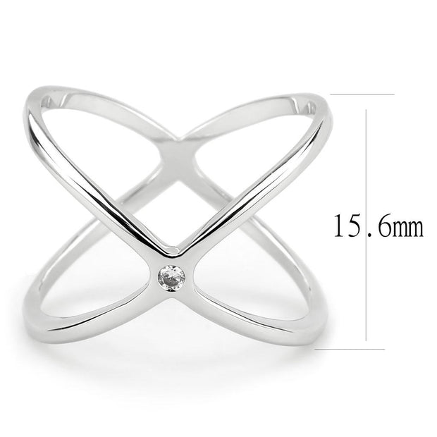 3W1584 - Rhodium Brass Ring with AAA Grade CZ  in Clear